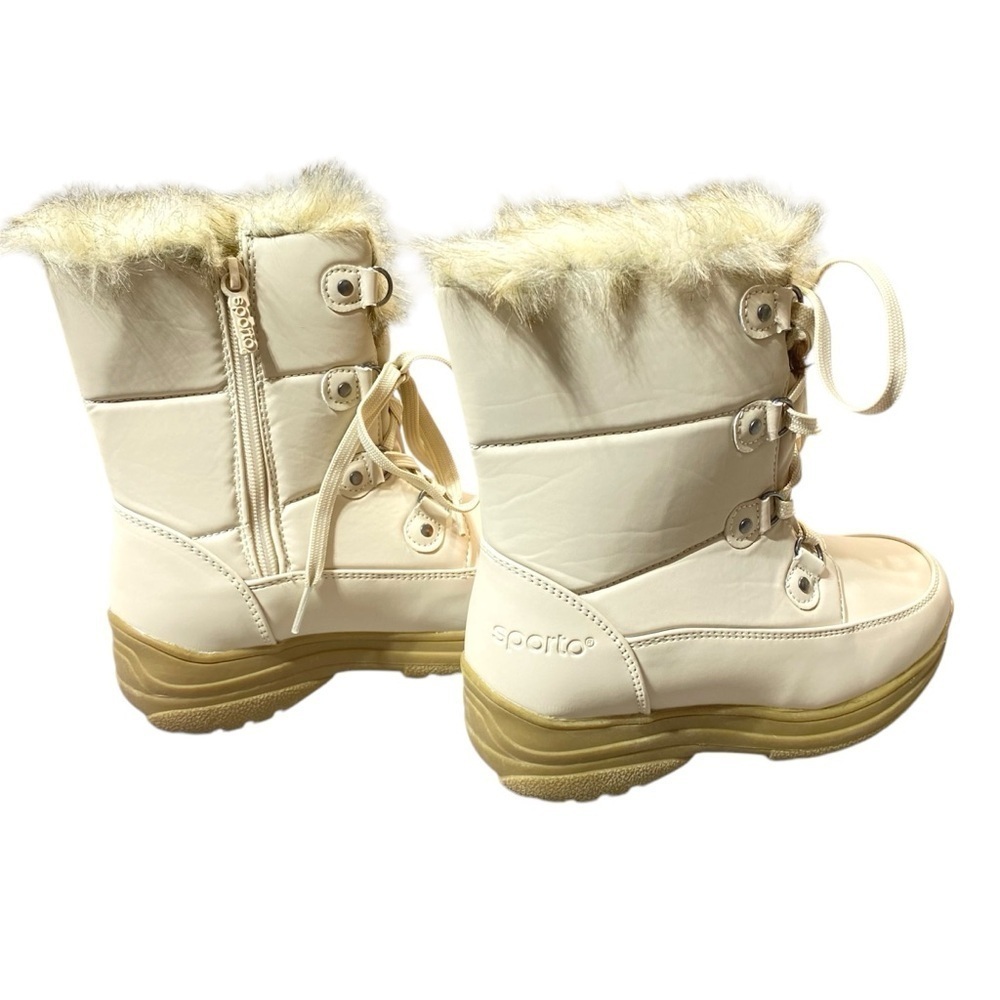 Sporto Boots Womens 6M Cream Winter Snow Boot Apres Side Zip Waterproof Faux Fur - Picture 5 of 13